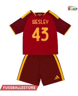 Günstige AS Roma Wesley Franca #43 Heimtrikotsatz Kinder 2026-27 Kurzarm (+ Kurze Hosen)